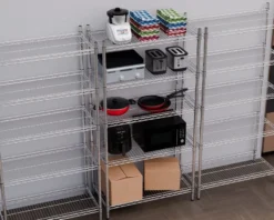 Regalsystem – verchromt – 5 Böden – 910 x 455 x 1810 mm