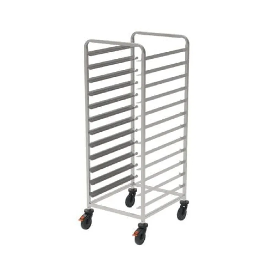 Rieber Tablett-Regalwagen 2/1 mit Abweiserrollen – extrabreite Schienen