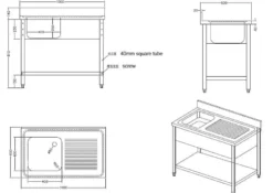 Spültisch Basic 10x6 mit 1 Becken links, Aufkantung und Grundboden