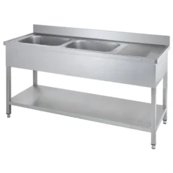 Spültisch Basic 16x6 mit 2 Becken links, Aufkantung und Grundboden