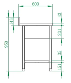 Spültisch Basic 16x6 mit 2 Becken links, Aufkantung und Grundboden