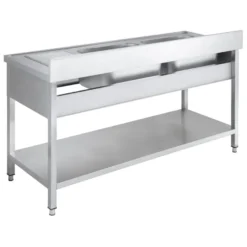 Spültisch Basic 16x6 mit 2 Becken links, Aufkantung und Grundboden