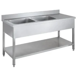 Spültisch Basic 16x6 mit 2 Becken links, Aufkantung und Grundboden