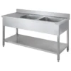 Spültisch Basic 16x6 mit 2 Becken rechts, Aufkantung und Grundboden