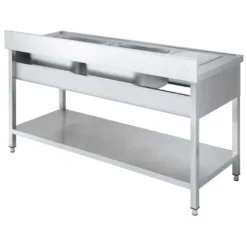 Spültisch Basic 16x6 mit 2 Becken rechts, Aufkantung und Grundboden