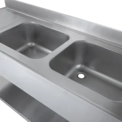 Spültisch Basic 16x6 mit 2 Becken rechts, Aufkantung und Grundboden