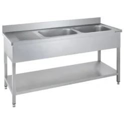 Spültisch Basic 16x6 mit 2 Becken rechts, Aufkantung und Grundboden