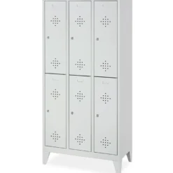 Stahl-Fächerschrank mit Füßen und Zylinderschloss, 6 Fächer, BxTxH 900x500x1850 mm