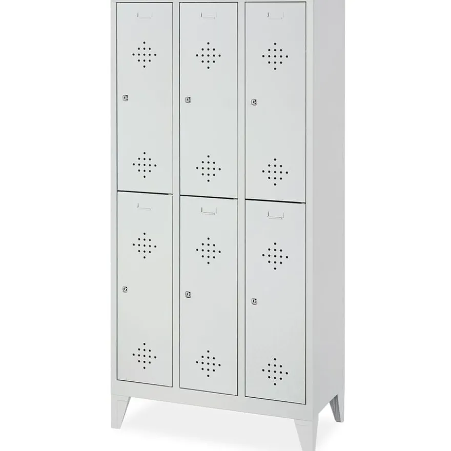 Stahl-Fächerschrank mit Füßen und Zylinderschloss, 6 Fächer, BxTxH 900x500x1850 mm
