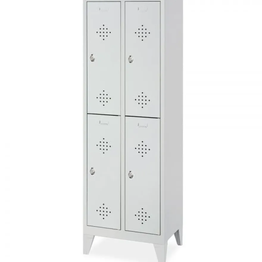 Stahl-Fächerschrank mit Füßen und Drehriegelverschluss, 4 Fächer, BxTxH 610x500x1850 mm