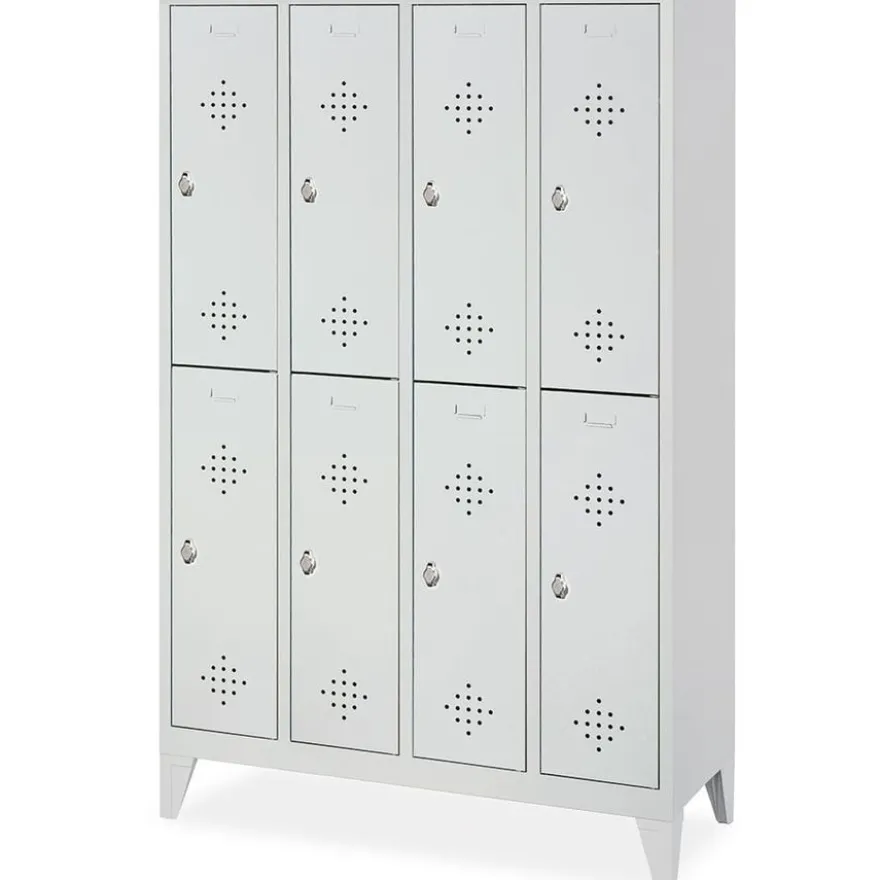 Stahl-Fächerschrank mit Füßen und Drehriegelverschluss, 8 Fächer, BxTxH 1190x500x1850 mm