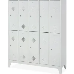 Stahl-Fächerschrank mit Füßen und Zylinderschloss, 10 Fächer, BxTxH 1480x500x1850 mm
