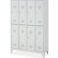 Stahl-Fächerschrank mit Füßen und Zylinderschloss, 8 Fächer, BxTxH 1190x500x1850 mm