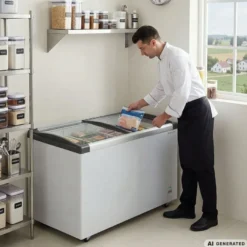 Tiefkühltruhe ECO 450 mit Glasschiebedeckel, 4 Rollen