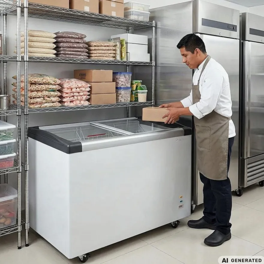 Tiefkühltruhe ECO 350 mit Glasschiebedeckel, 4 Rollen
