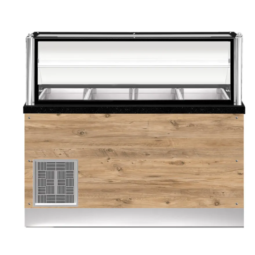 TOP LINE Salattheke 4x 1/1GN mit Umluft-Oberflächenkühlung, 150x88x134cm, schwarzer Granit, LED Beleuchtung