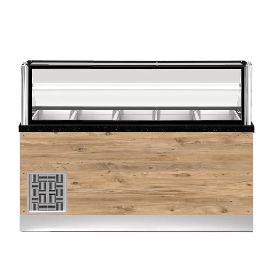 TOP LINE Salattheke 5x 1/1GN mit Umluft-Oberflächenkühlung, 181x88x134cm, schwarzer Granit, LED Beleuchtung