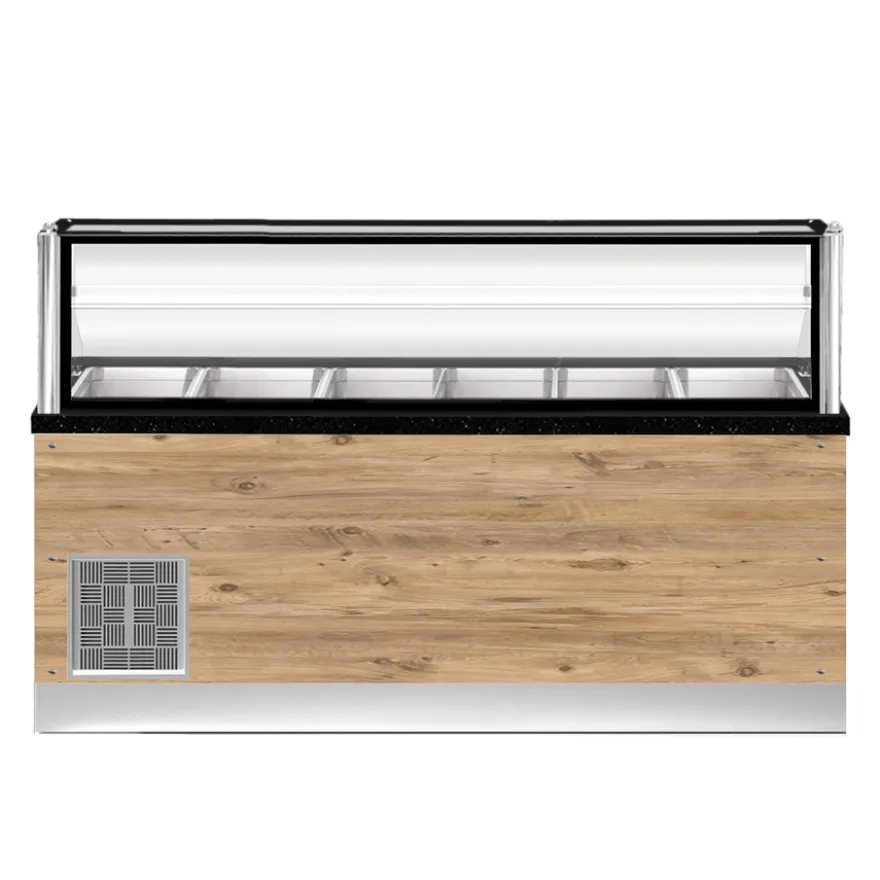TOP LINE Salattheke 6x 1/1GN mit Umluft-Oberflächenkühlung, 226x88x134cm, schwarzer Granit, LED Beleuchtung