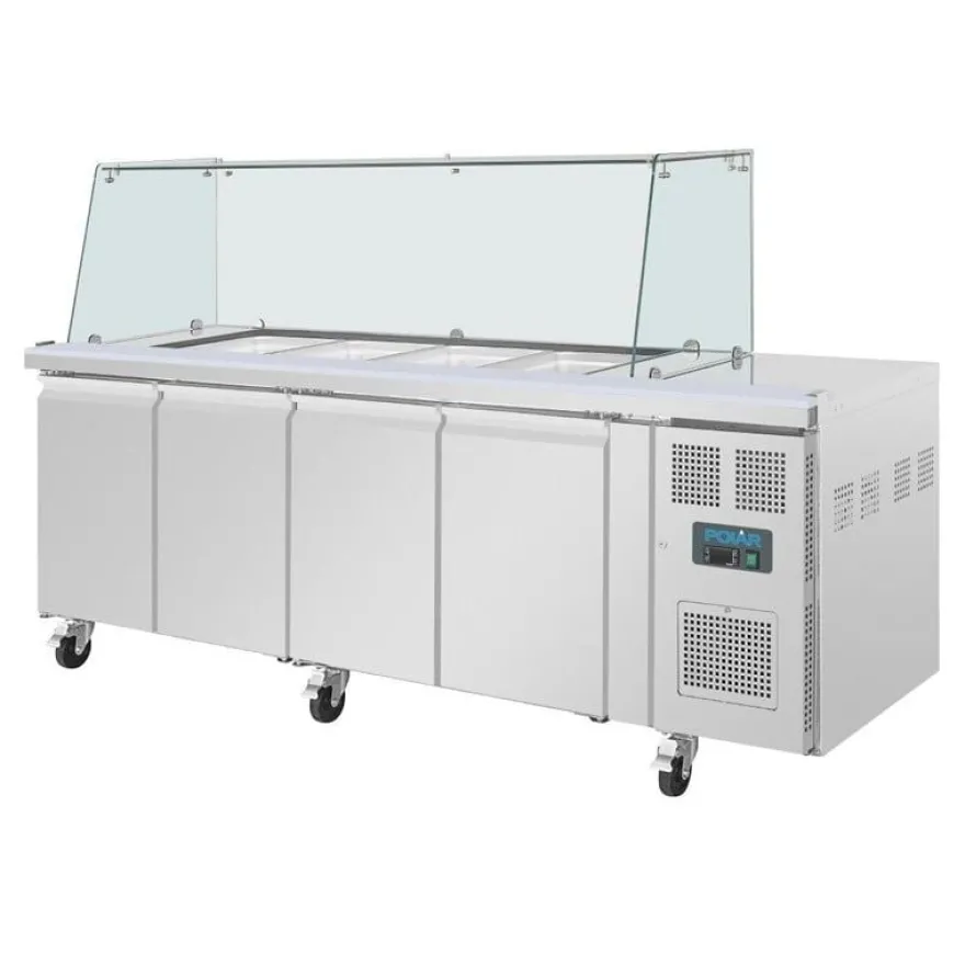 Viertürige Saladette Thekenkühlschrank der Polar U-Serie mit Schutz